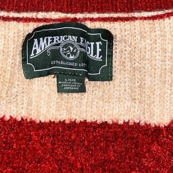 American Eagle Waffle Plush Red And Cream Striped Button Down Cardigan - Picture 3 of 5